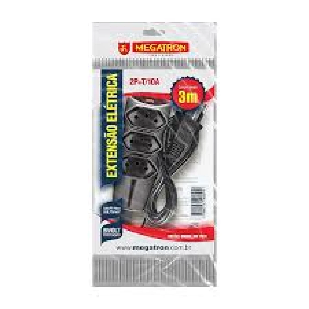 Extensao Eletrica 2P+T 3 Metros Preta Megatron