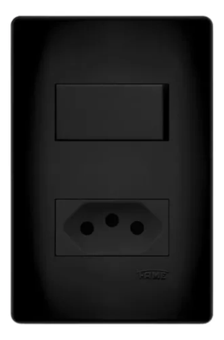 Interruptor Simples E Tomada 2P+T 10A 250V Habitat Black Fame 4061