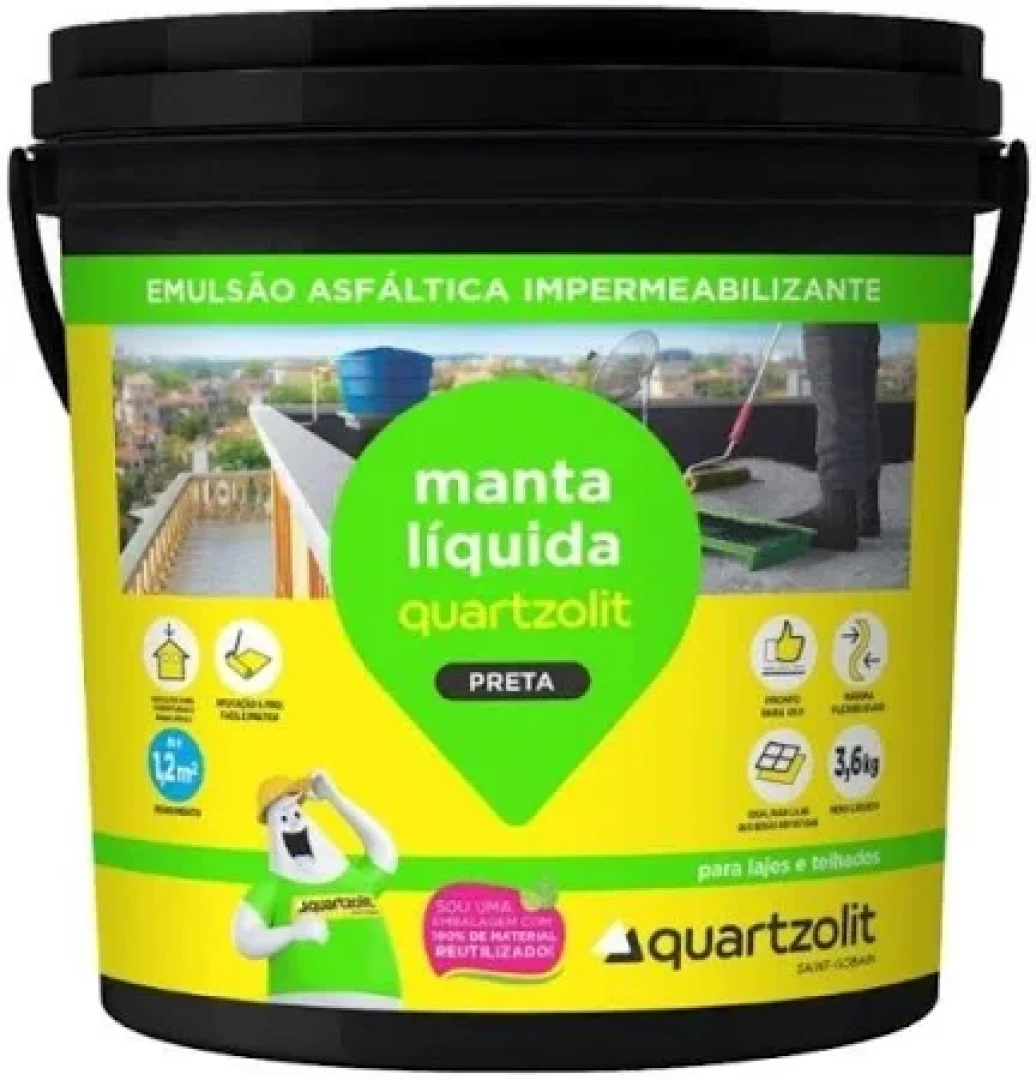 Manta Liquida Preta Balde Quartzolit 3,6L