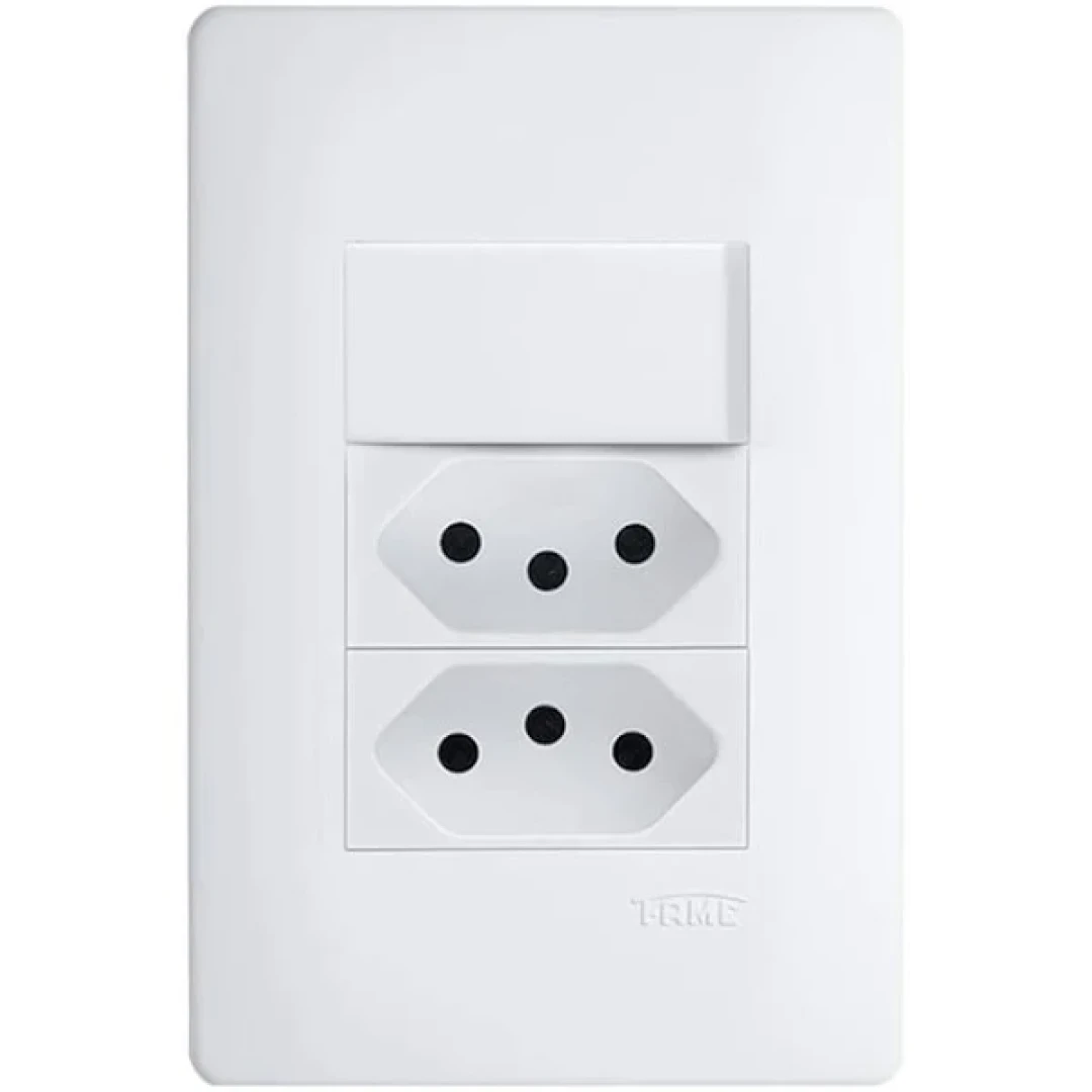 Interruptor Simples E Tomada Dupla 2P+T 10A 250V Habitat Fame 3537