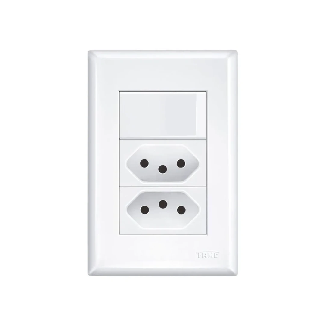 Interruptor Simples Com Tomada Dupla 2P+T 20A Habitat Fame 3538