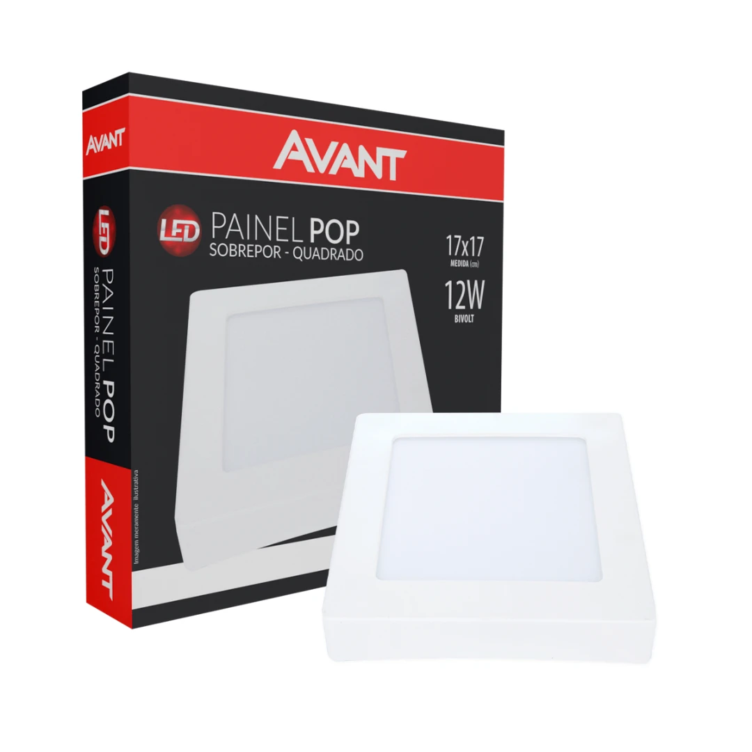 Painel Led Sobrepor Quadrado 17X17 Luz Branca 6500K 12W Bivolt Avant