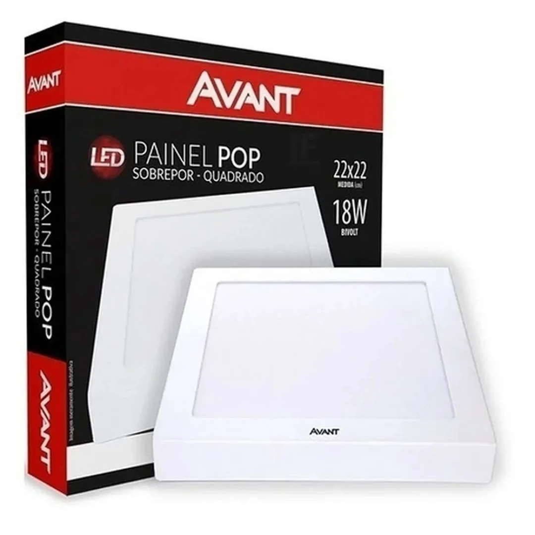 Painel Led Sobrepor Quadrado 22X22 Luz Branca 6500K 18W Bivolt 1260 Avant