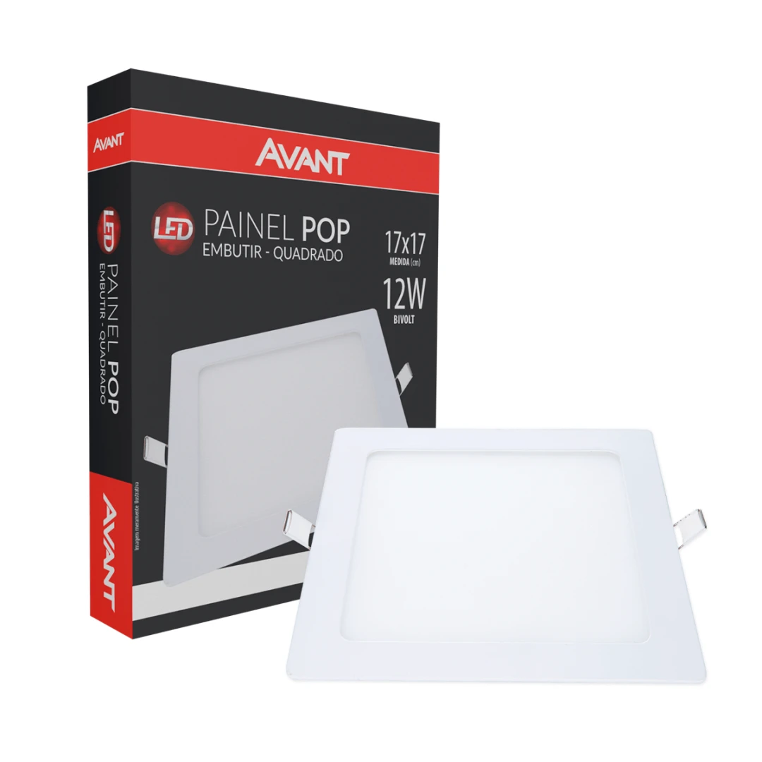 Painel Led Embutir Quadrado 17X17 Luz Branca 6500K 12W Bivolt Avant