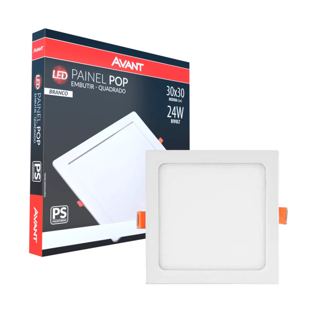 Painel Led Embutir Quadrado 29x29 Luz Branca 6500K 24W Bivolt 1680 Avant