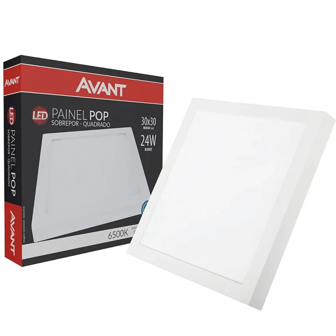 Painel Led Sobrepor Quadrado 29x29 Luz Branca 6500K 24W Bivolt 1680 Avant