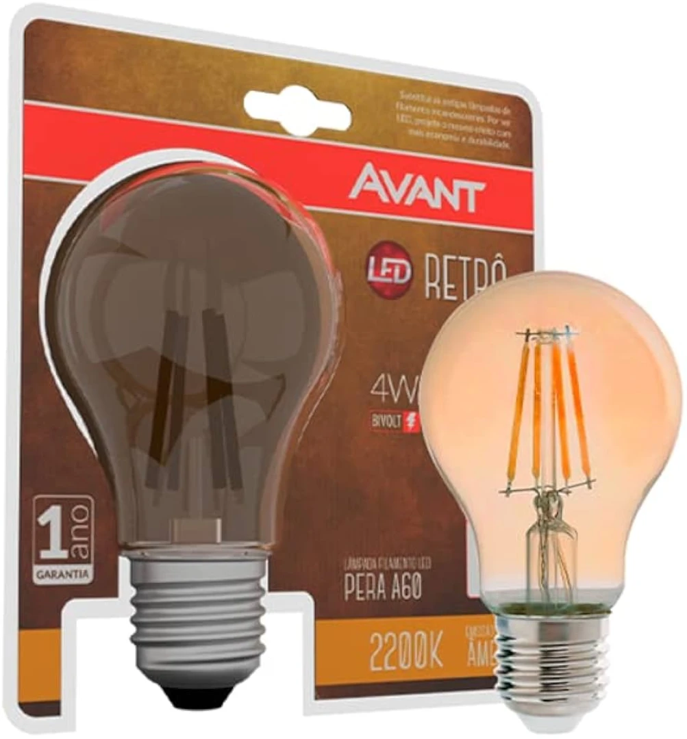 Lampada Retro Pera Led Filamento A60 E27 4W Luz Ambar 2200K Biv Avant