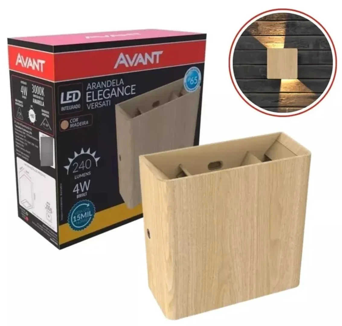 Arandela Led Elegance Madeira Luz Amarela 3000k4w Biv Avant