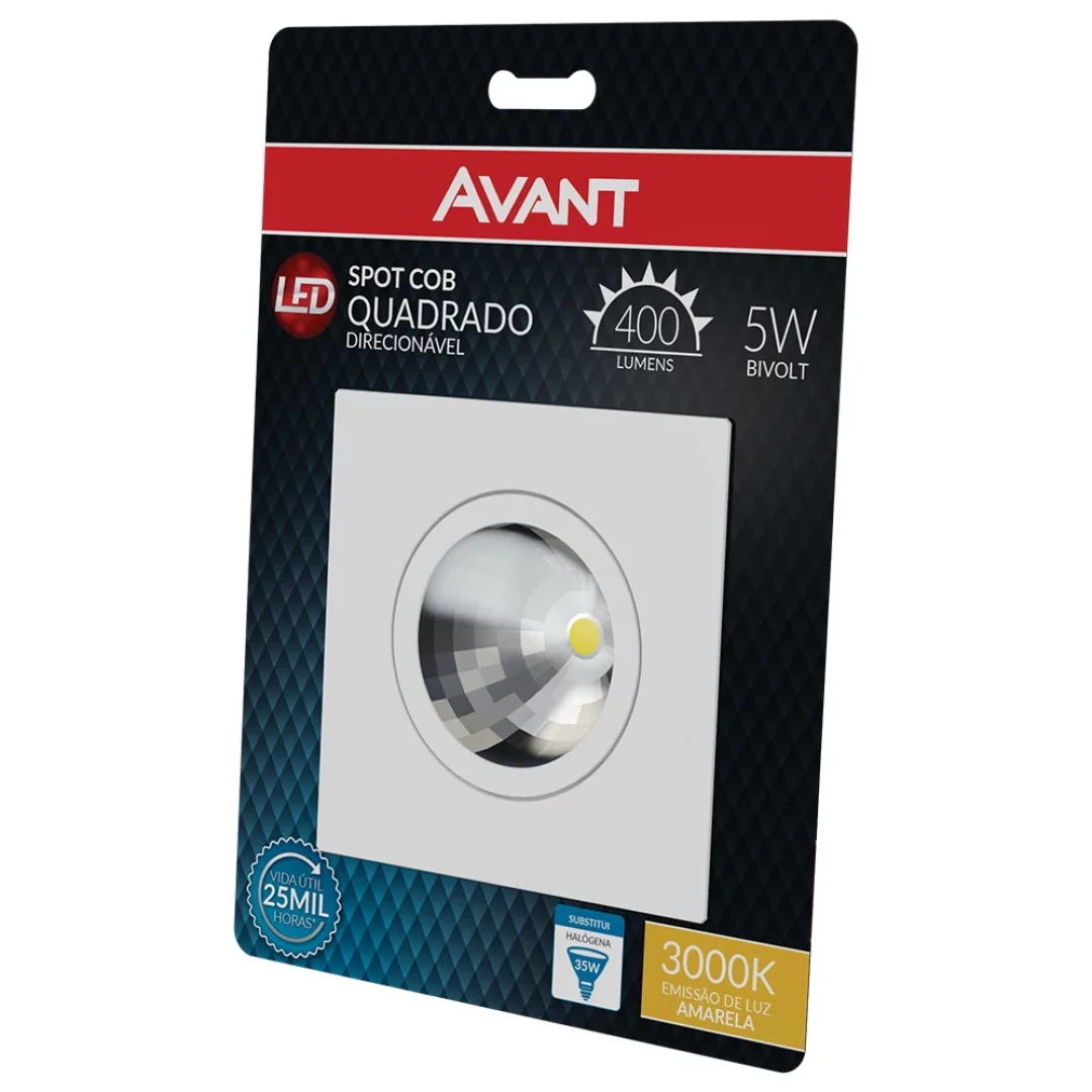 Spot Led Authentic Embutir Quadrado Luz Amarela 3000K 5W Bivolt 400 Avant