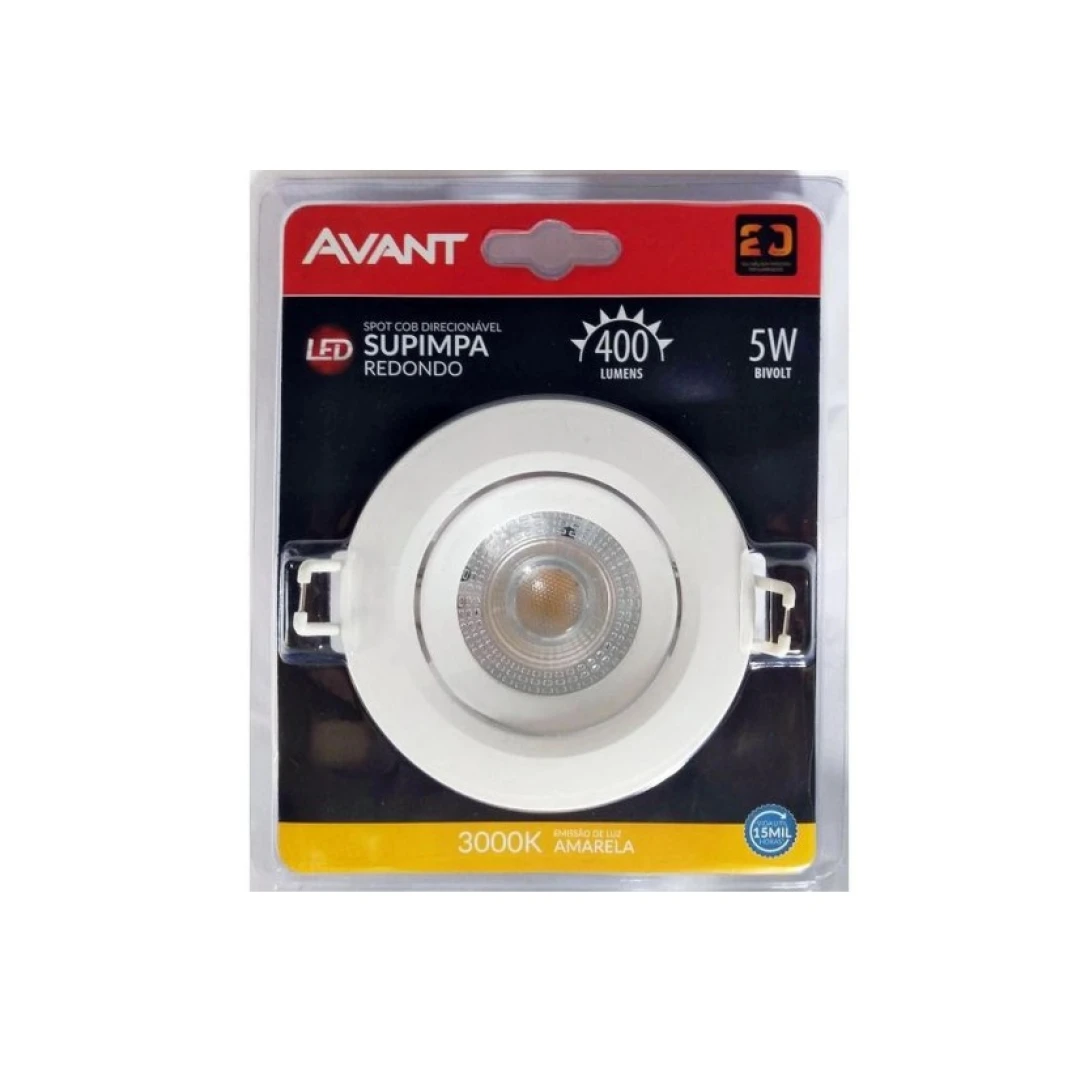 Spot Led Authentic Embutir Redondo Luz Amarela 3000K 5W Bivolt 400 Avant