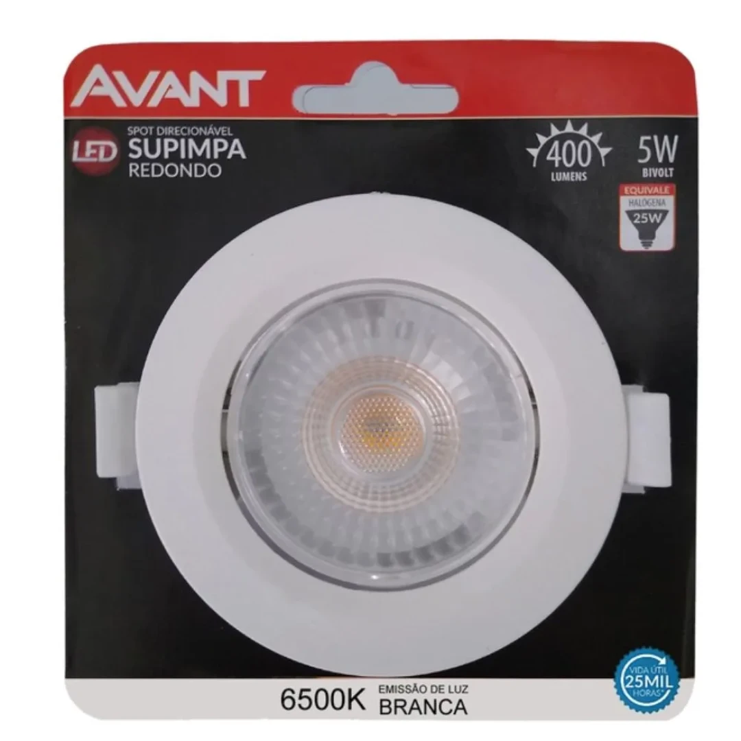 Spot Led Authentic Embutir Redondo Luz Branca 6500k 5w Bivolt 400 Avant