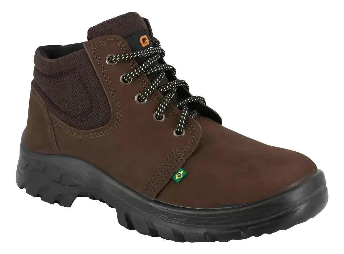 Botina Em Couro Nobuck Cafe Ecosafety Injetado