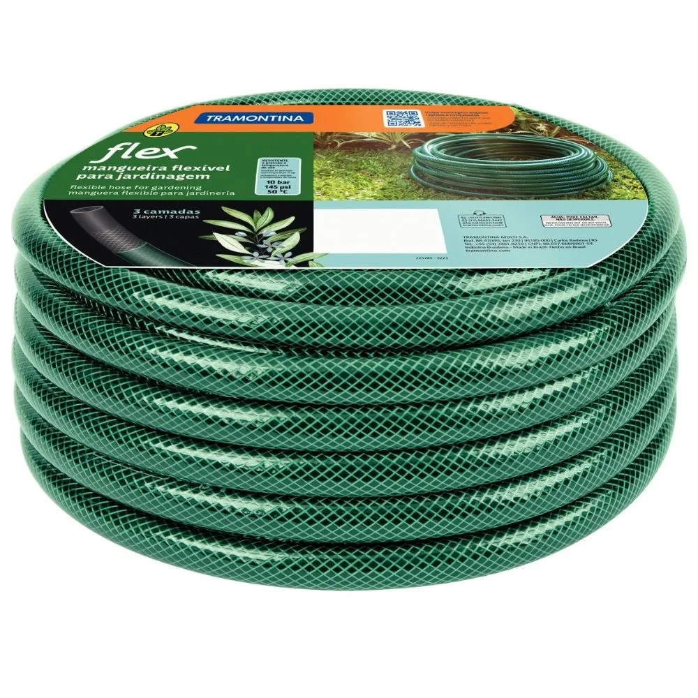 Mangueira Flex Tramontina Verde Em Pvc 3 Camadas 10Mts Com Engate Rosqueado E Esguicho