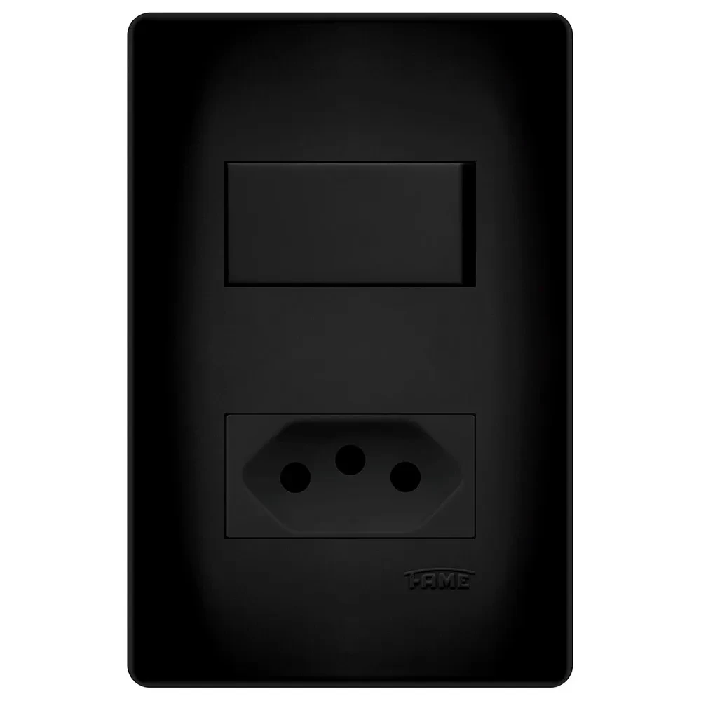 Interruptor Simples E Tomada 2P+T 20A 250V Habitat Black Fame 4063