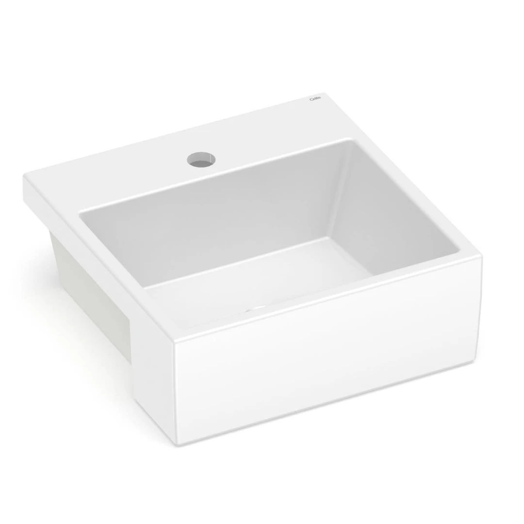 Cuba de semiencaixe quadrada com mesa basic q2 41x41cm branco celite