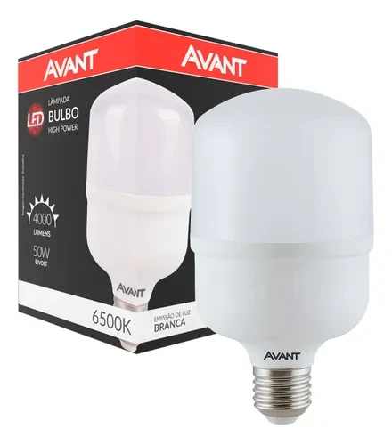 Lampada led bulbo luz branca 6500k 50w biv avant
